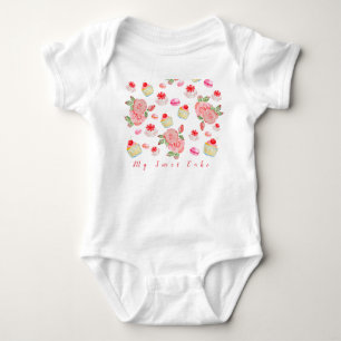 Sweet cakes and roses in watercolour baby bodysuit