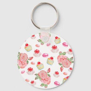 Sweet cakes and roses in watercolour keychain