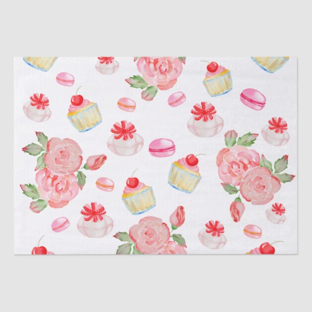 Sweet cakes and roses in watercolour tissue paper (Front)