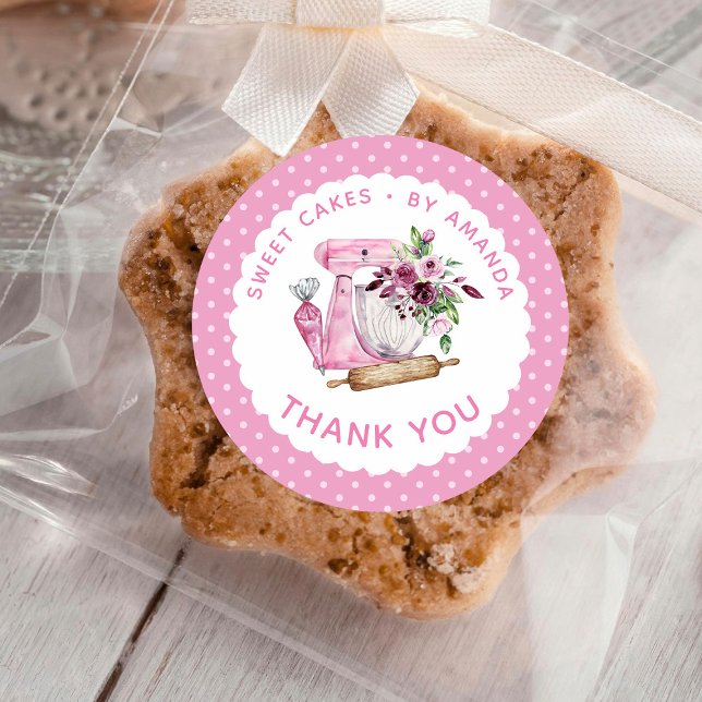 Sweet Cakes Pink Thank you Classic Round Sticker (Creator Uploaded)