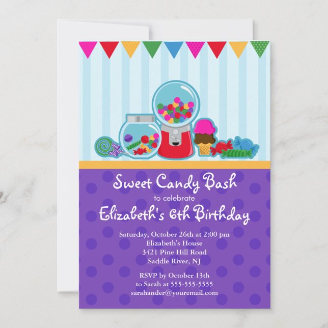 Sweet Candy Bash Girl Birthday Party Invitation (Front)
