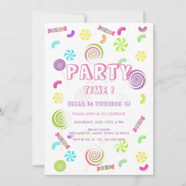 Sweet Candy Birthday Invitations (Front)