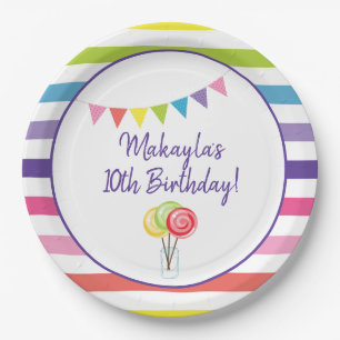 Sweet Candy Birthday Party Lollipop Banner Paper Plate