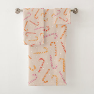 Sweet candy cane pattern bath towel set