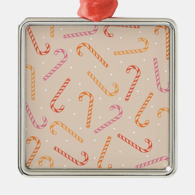 Sweet candy cane pattern metal ornament (Front)