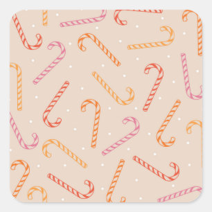 Sweet candy cane pattern square sticker