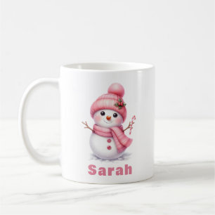 Sweet Candy Cane Pink Snowman Christmas Coffee Mug