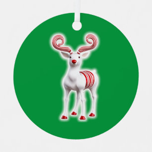 Sweet Candy Cane Reindeer Metal Ornament