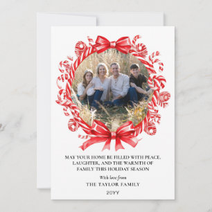 Sweet Candy Cane Wreath Photo Christmas Card