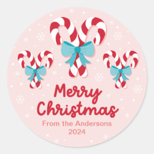 Sweet Candy Canes and Bows Christmas Classic Round Sticker