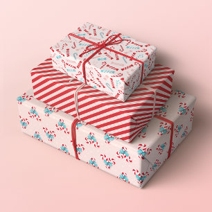Sweet Candy Canes and Christmas Candy Patterns Wrapping Paper Sheet