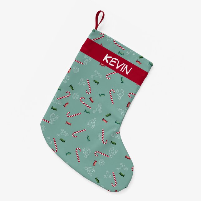 Sweet Candy canes. Customizable with the name. Small Christmas Stocking (Front (Hanging))