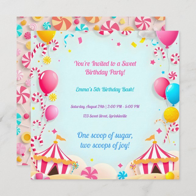 Sweet Candy Carnival Annival Fête Invitation (Devant / Derrière)