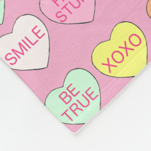 Sweet Candy Conversation Hearts Valentine's Day Fleece Blanket