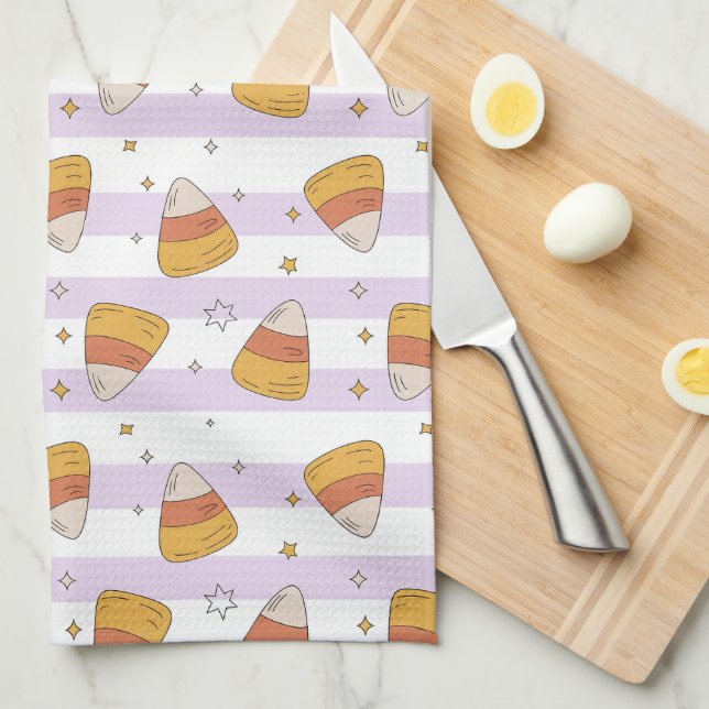 Sweet Candy Corn & Stars Halloween Pattern Kitchen Towel (Quarter Fold)