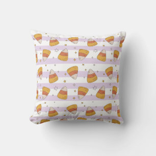 Sweet Candy Corn & Stars Halloween Pattern Throw Pillow