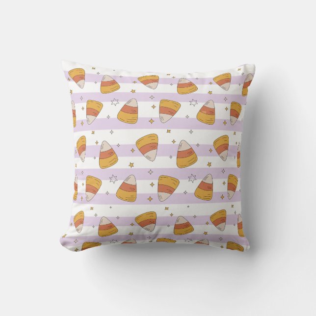 Sweet Candy Corn & Stars Halloween Pattern Throw Pillow (Front)