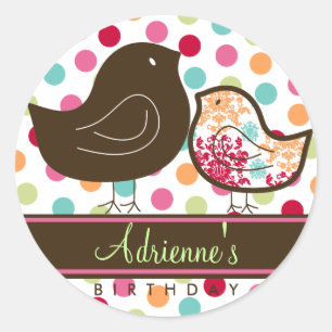 Sweet Candy Damask Chicks Birthday Party Sticker