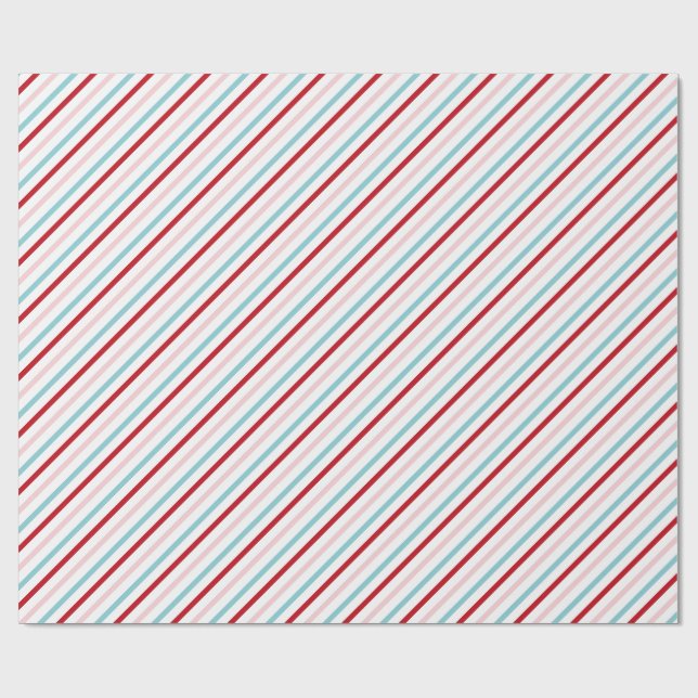 Sweet Candy Stripe Red Pink Blue Holiday/Bday  Wrapping Paper (Flat)
