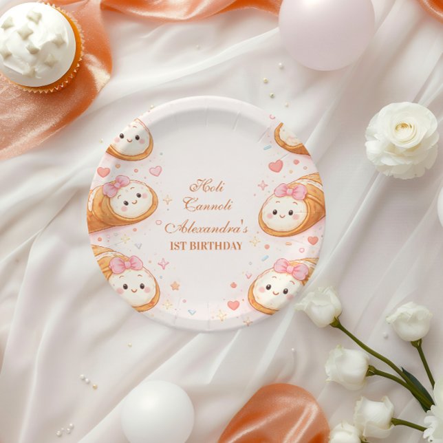 Sweet Cannoli Bakery Bow 1st Birthday Paper Plate (Creator Uploaded)