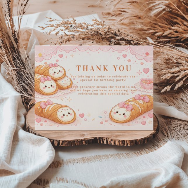 Sweet Cannoli Bakery Bow 1st Birthday Thank You Card (Creator Uploaded)