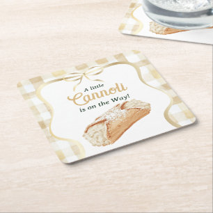 Sweet Cannoli Neutral Beige Italian Baby Shower Square Paper Coaster