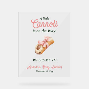 Sweet Cannoli Pink Bow Girl Italian Baby Shower Acrylic Sign