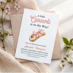 Sweet Cannoli Pink Bow Girl Italian Baby Shower Invitation