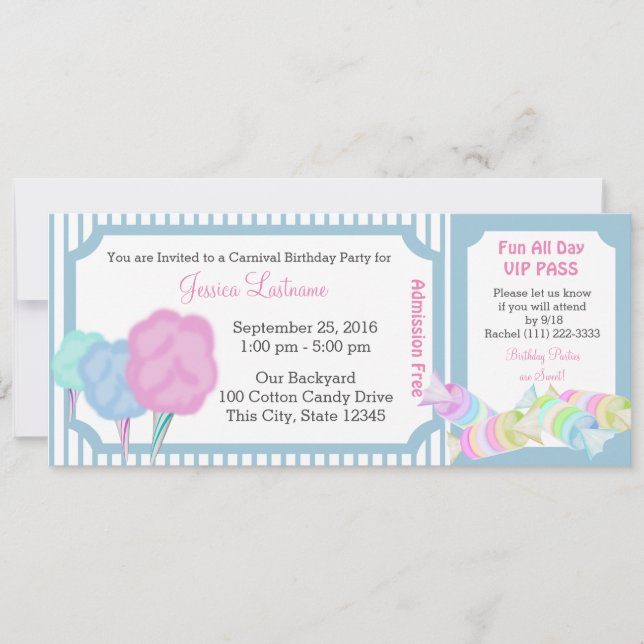 Sweet Carnival Birthday Ticket Invitation (Front)