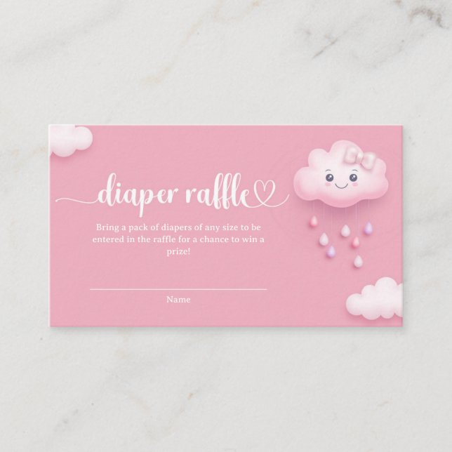 Sweet cartoon cloud pink sky cloud 9 diaper raffle enclosure card (Front)