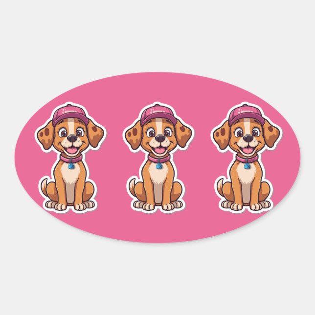 Sweet Cartoon Dog – Happy Puppy in Cap Sticker (Front)