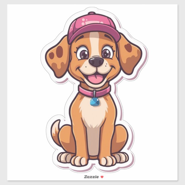 Sweet Cartoon Dog – Happy Puppy in Cap Sticker (Sheet)