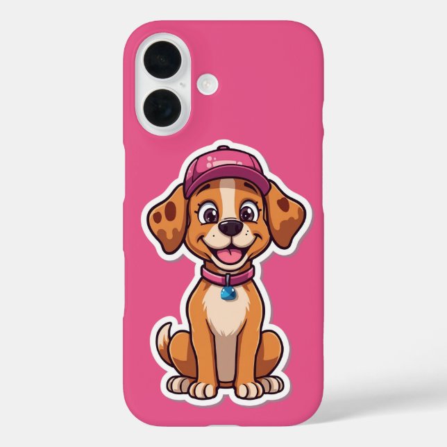 Sweet Cartoon Dog – Happy Puppy in Cap Sticker Case-Mate iPhone Case (Back)