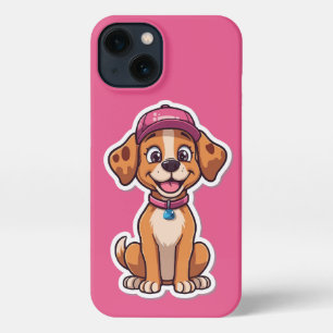 Sweet Cartoon Dog – Happy Puppy in Cap Sticker iPhone 13 Case
