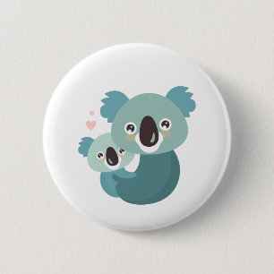 Sweet cartoon koala mother and baby hugging 2 inch round button