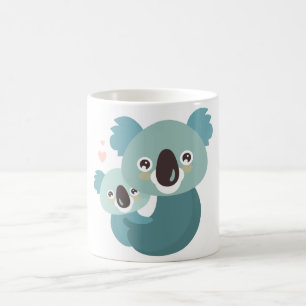 Sweet cartoon koala mother and baby hugging coffee mug