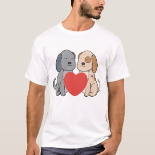 Sweet Cartoon Puppies in Love with Big Red Heart T-Shirt