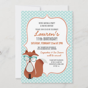 Sweet Cartoon Red Fox Birthday Party Invitations