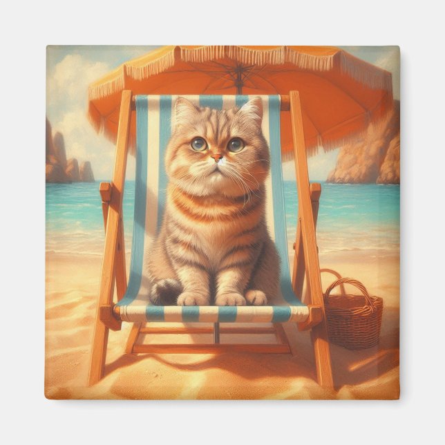 Sweet cat by the sea, cat lover gift magnet (Front)