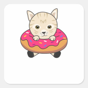 Sweet Cat Funny Animals In Doughnut Funny Cats Square Sticker