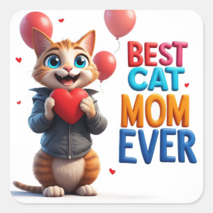 Sweet Cat Mom Kitty With Big Eyes 🐱 Square Sticker