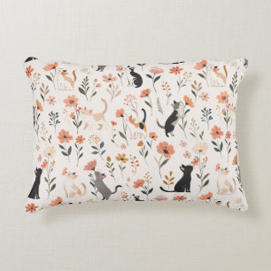 Sweet Cats Smelling the Flowers Modern Accent Pillow