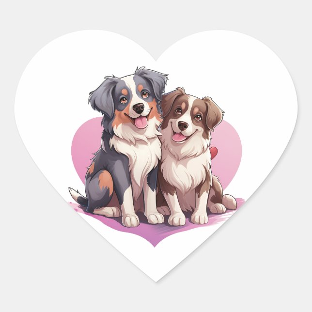 Sweet Cavalier Spaniel Couple in Heart Heart Sticker (Front)