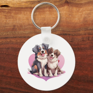 Sweet Cavalier Spaniel Couple in Heart Keychain