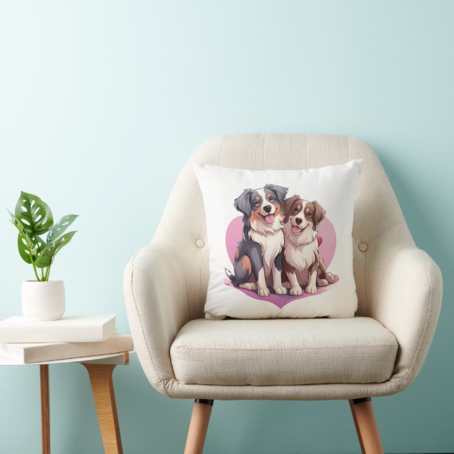 Sweet Cavalier Spaniel Couple in Heart Throw Pillow (Chair)