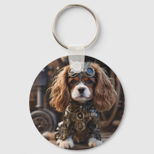 Sweet Cavalier Spaniel Puppy Steampunked, Keychain