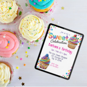 Sweet Celebration Colorful Cupcake Birthday Invitation