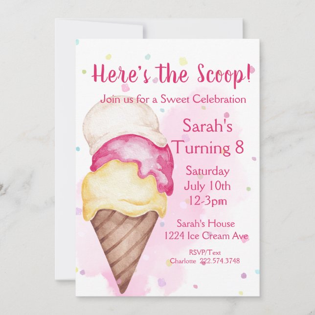 Sweet Celebration Ice Cream Birthday Invitation (Front)