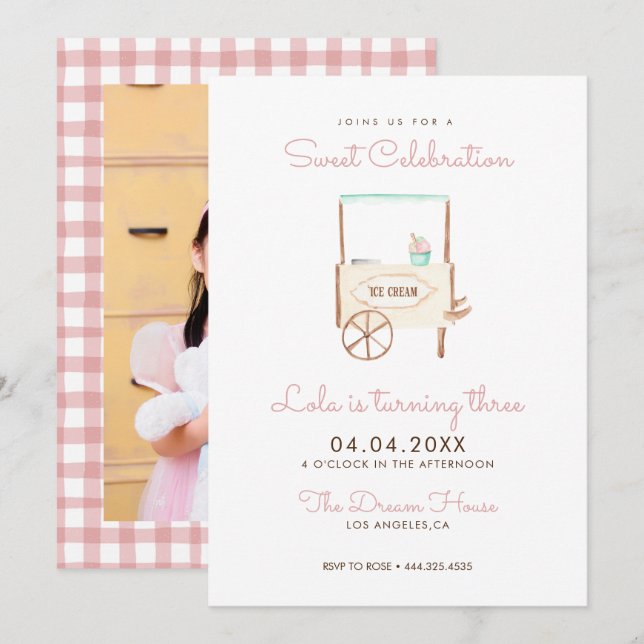 Sweet Celebration Ice Cream Pink Birthday Invitation (Front/Back)