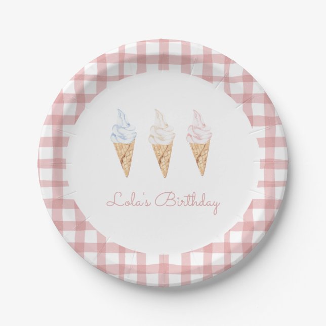 Sweet Celebration Ice Cream Pink Birthday Paper Plate (Front)
